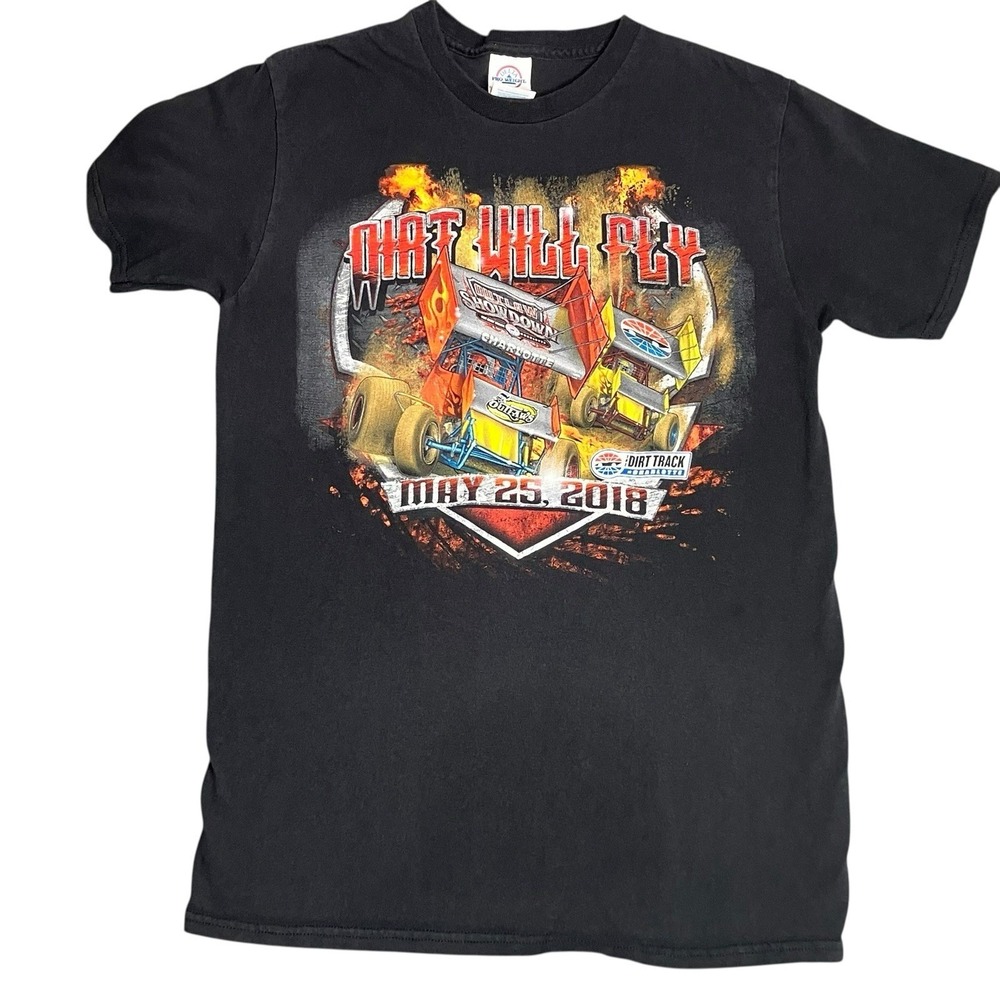 Vtg Charlotte Outlaw Championship Dirt Track Car Racing T-Shirt S Black Unisex
